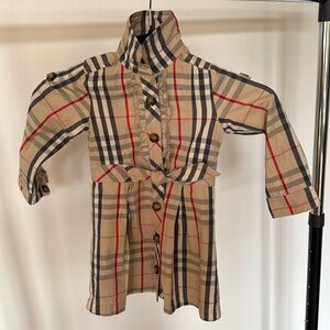 Burberry poplin ruffle long sleeve dress in Classic Burberry check size 2